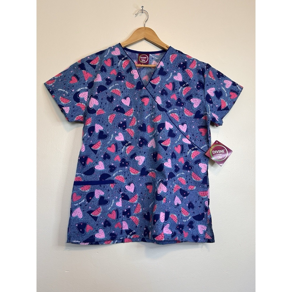 Divine Scrubs By Jam Watermelon And Heart Print, Size Medium NWT